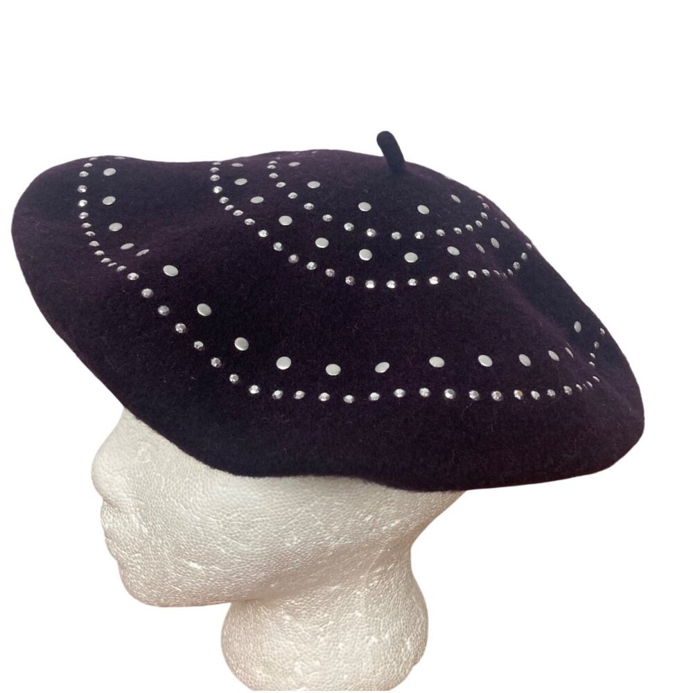 Parkhurst Wool Studded Beret Purple Silver Accents Cap French Style Hat